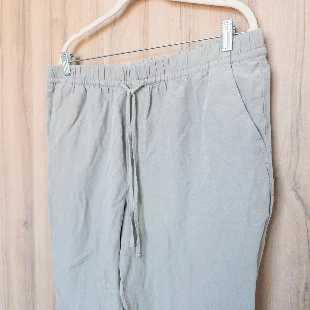 Womens Linen Pants Large Beige Drawstring Casual Coastal Minimalist‎ Beach Boho